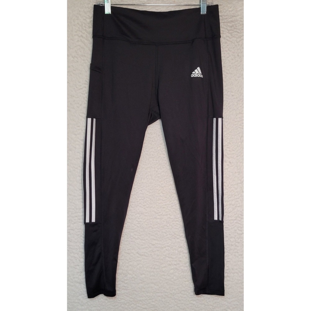 Adidas Black Athletic Pants Leggings Size L Side Pocket Aeroready Women's 1976